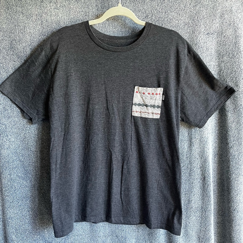 Vans dark grey t-shirt with patterned pocket men's size large